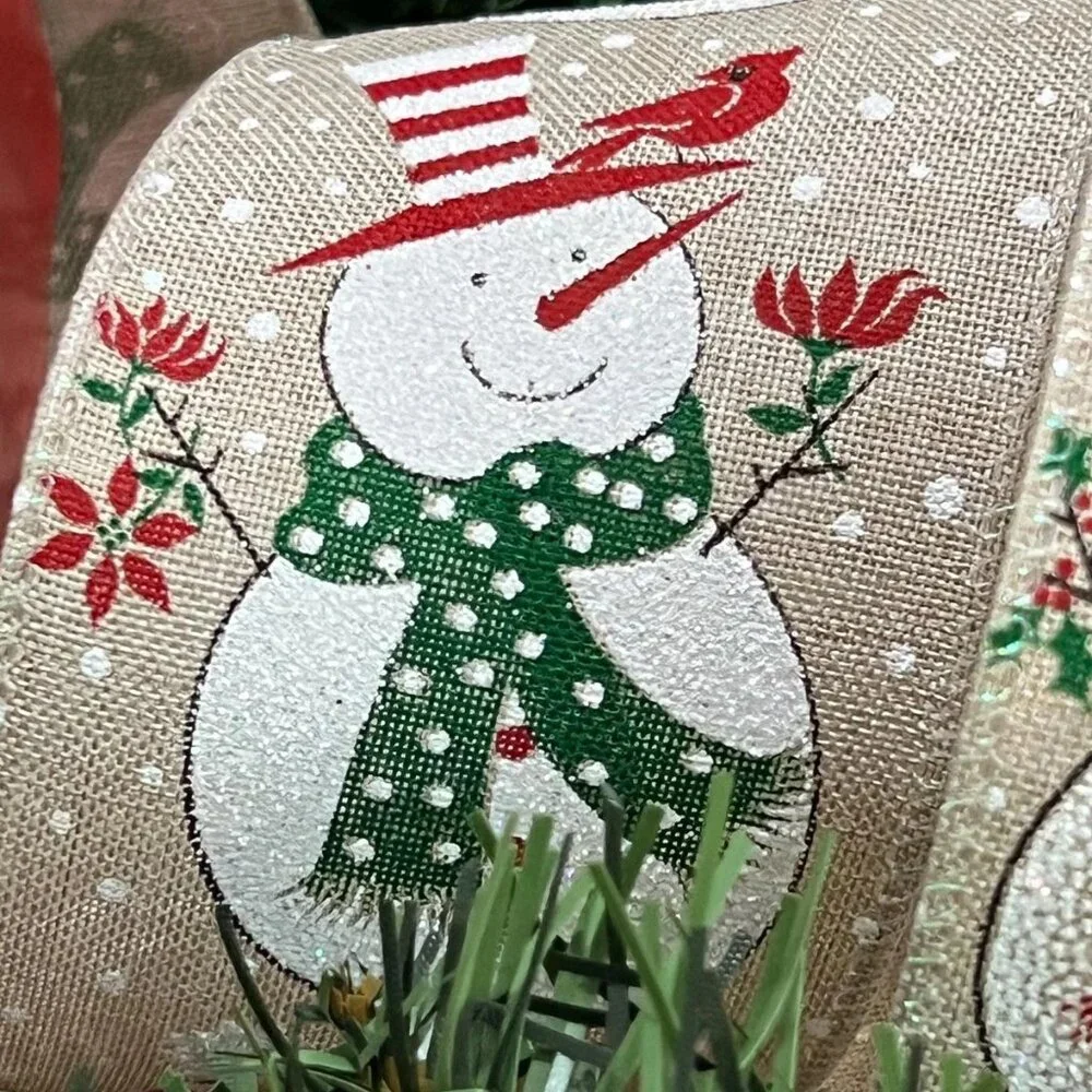 Glitter Snowman Wired Edge Burlap Ribbon Christmas Craft DIY Supplies